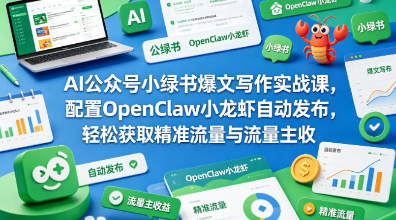 AI公众号小绿书爆文写作实战课,配置OpenClaw小龙虾自动发布,轻松获取精准流量与流量主收益-网赚副业网