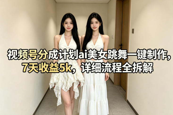 视频号分成计划ai美女跳舞一键制作，7天收益5k，详细流程全拆解-网赚副业网