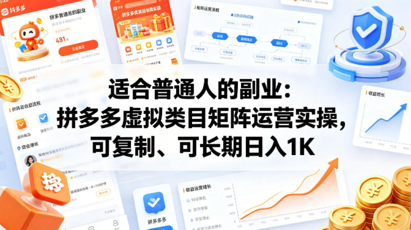 适合普通人的副业:拼多多虚拟类目矩阵运营实操,可复制、可长期日入1K【揭秘】-网赚副业网