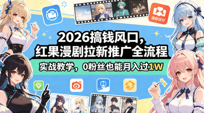 2026搞钱风口,红果漫剧拉新推广全流程实战教学,0粉丝也能月入过1W-网赚副业网