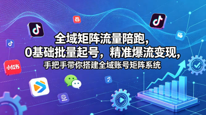 全域矩阵流量陪跑,0基础批量起号,精准爆流变现,手把手带你搭建全域账号矩阵系统-网赚副业网