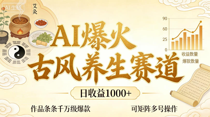 AI爆火古风养生赛道,日收益1k+单条作品点赞破万+,可矩阵多号操作【揭秘】-网赚副业网