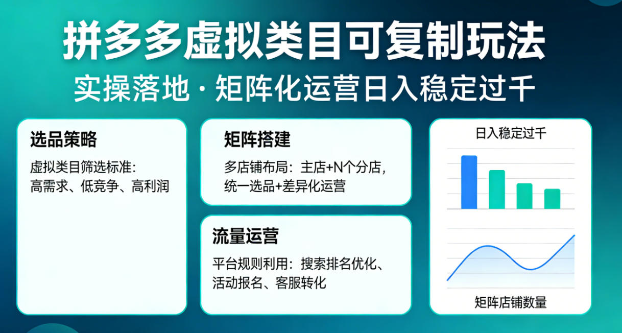 拼多多虚拟类目可复制玩法,实操落地,矩阵化日入稳定过千【揭秘】-网赚副业网