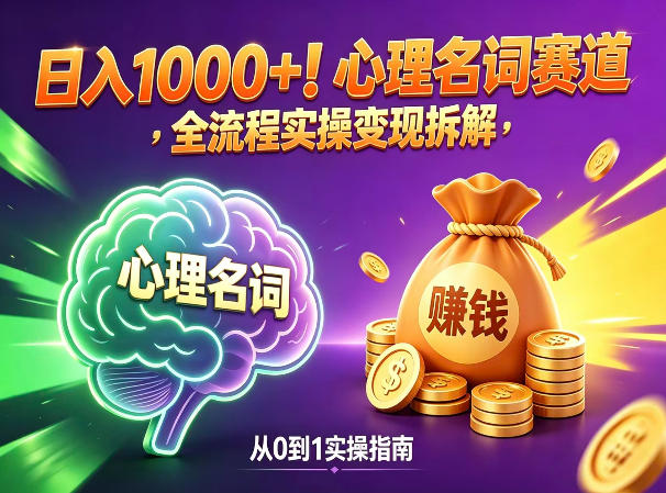 心理名词赛道,新手小白也能做,全流程项目拆解,单日变现1k+-网赚副业网