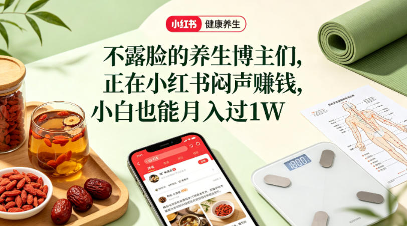 小红书健康养生科普图文赛道，不露脸的养生博主们，正在小红书闷声賺钱，小白也能月入过1W-网赚副业网