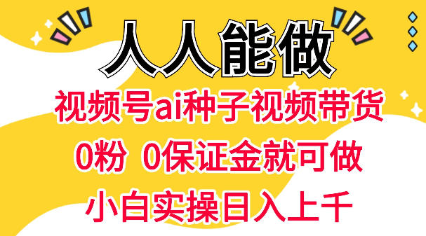 视频号AI种子带货,0粉0保证金就可做,人人能做,实操日入1k+-网赚副业网