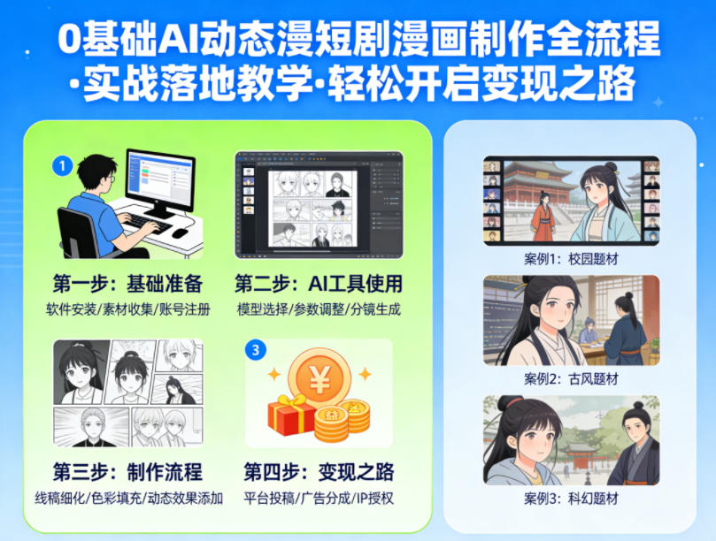 0基础AI动态漫短剧漫画制作全流程,实战落地教学,轻松开启变现之路-网赚副业网