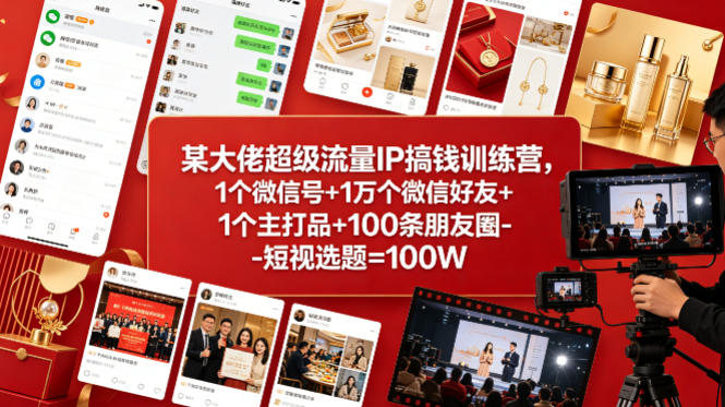 某大佬超级流量IP搞钱训练营,1个微信号+1万个微信好友+1个主打品+100条朋友圈-短视选题=100W-网赚副业网