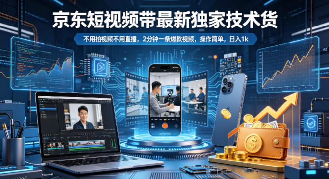 京东短视频带货最新独家技术,不用拍视频不用直播,2分钟一条爆款视频,操作简单,日入1k+【揭秘】-网赚副业网