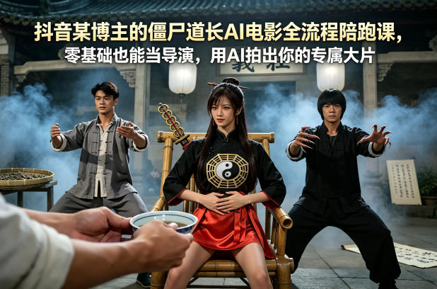抖音某博主的僵尸道长AI电影全流程陪跑课,零基础也能当导演,用AI拍出你的专属大片-网赚副业网