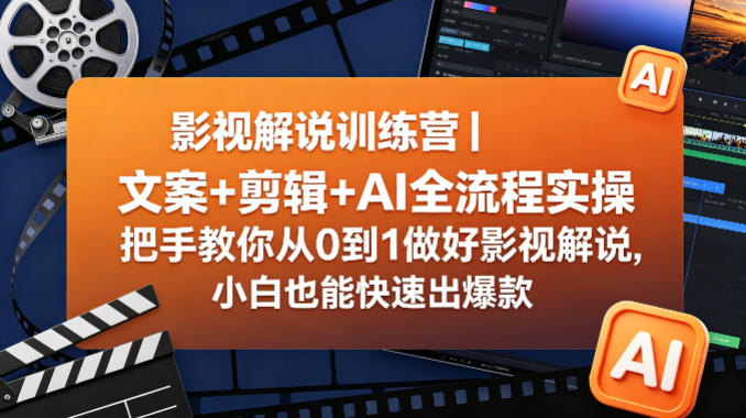 影视解说训练营|文案+剪辑+AI全流程实操,把手教你从0到1做好影视解说,小白也能快速出爆款-网赚副业网