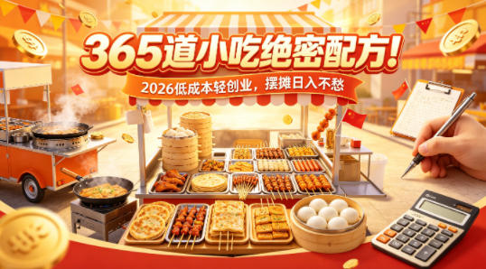 365道小吃绝密配方!2026低成本轻创业,摆摊日入不愁-网赚副业网