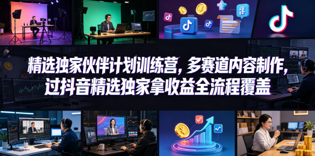 小豁食堂精选独家伙伴计划训练营,多赛道内容制作,过抖音精选独家拿收益全流程覆盖-网赚副业网