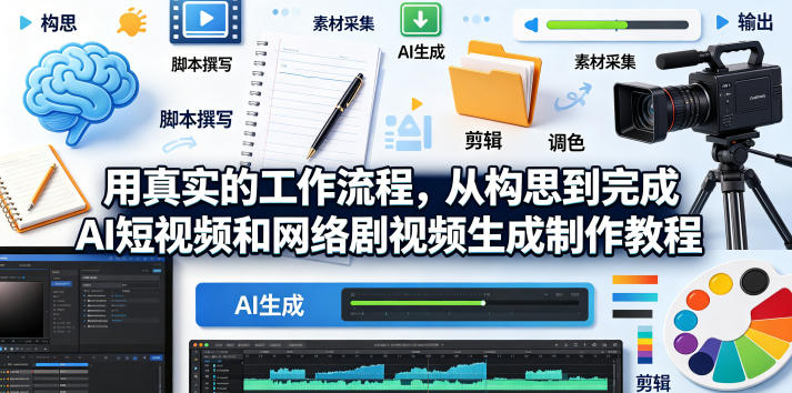 用真实的工作流程,从构思到完成AI短视频和网络剧视频生成制作教程-中英字幕-网赚副业网