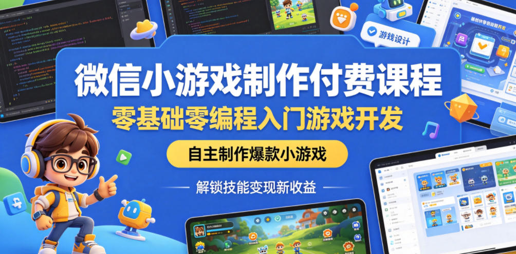 微信小游戏制作付费课程,零基础零编程入门游戏开发,自主制作爆款小游戏,解锁技能变现新收益-网赚副业网