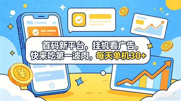 首码新平台,挂G自动看广告,快来吃第一波肉,每天单机30+,可矩阵放大【揭秘】-网赚副业网