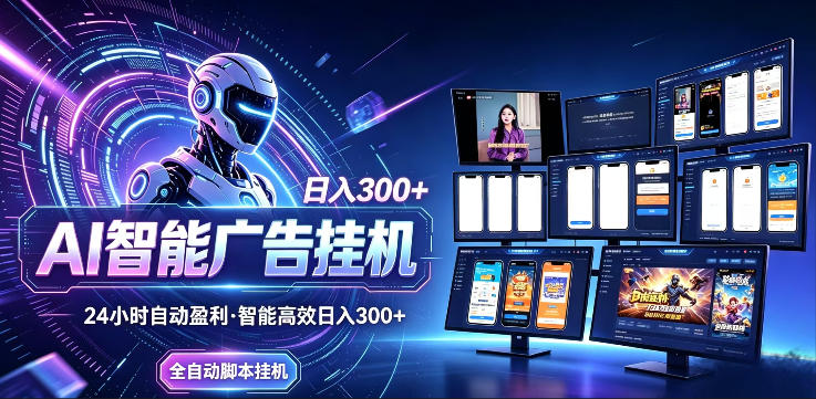 AI智能广告挂G项目,无需人工,单机稳定日入200+,可矩阵放大,24小时不间断刷广告賺收益【揭秘】-网赚副业网