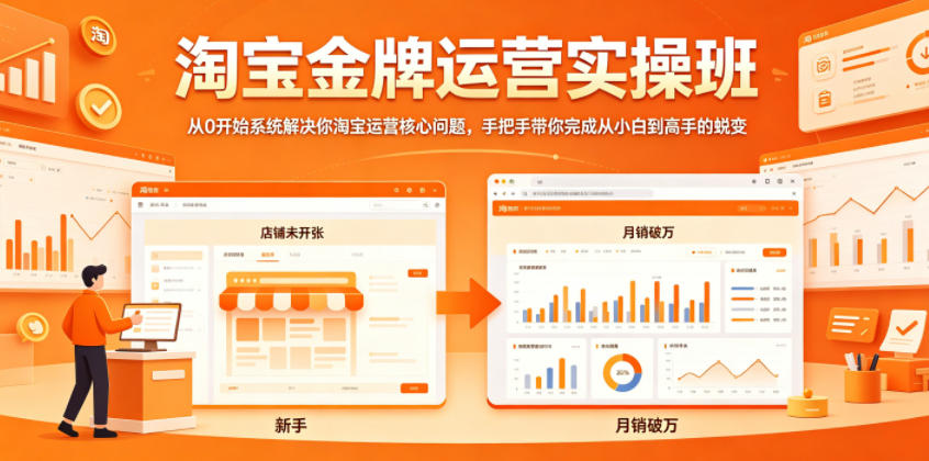 淘宝金牌运营实操班,从0开始系统解决你淘宝运营核心问题,手把手带你完成从小白到高手的蜕变-网赚副业网