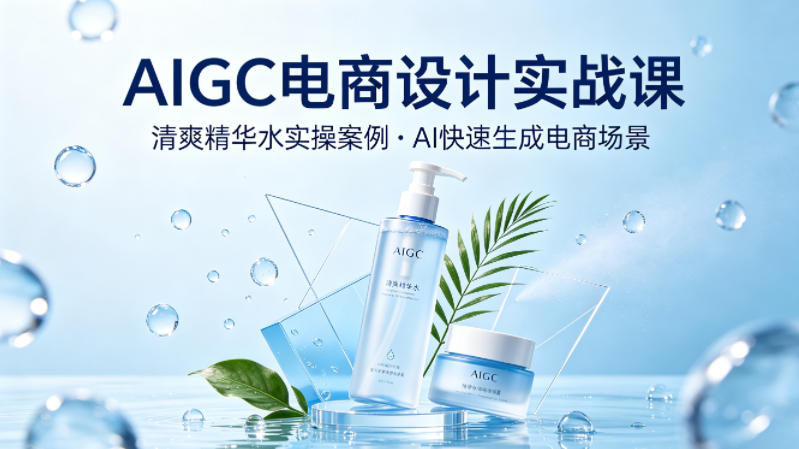 AIGC电商设计实战课,以清爽精华水为实操案例,教你用AI快速生成电商场景-网赚副业网