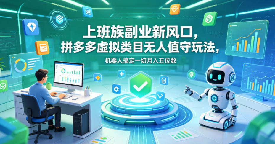 上班族副业新风口,拼多多虚拟类目无人值守玩法,机器人搞定一切月入五位数【揭秘】-网赚副业网