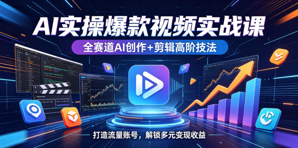 AI实操爆款视频实战课,全赛道AI创作+剪辑高阶技法,打造流量账号,解锁多元变现收益-网赚副业网