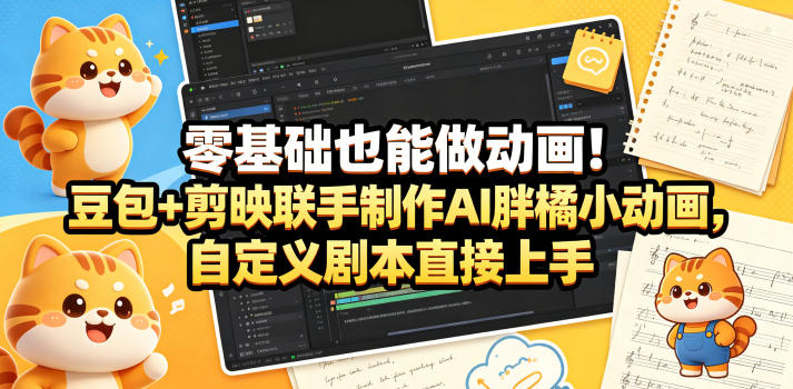 零基础也能做动画!豆包+剪映联手制作AI胖橘小动画,自定义剧本直接上手-网赚副业网