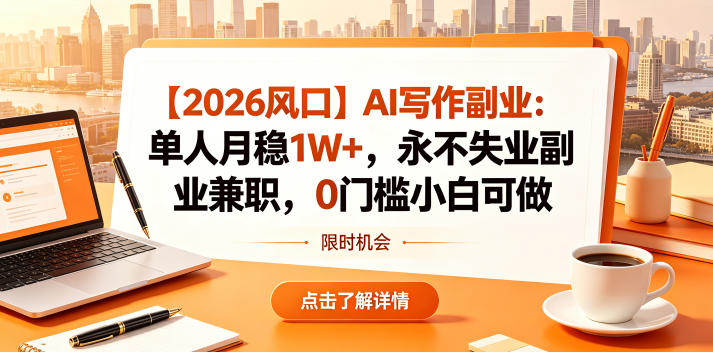 【2026风口】AI写作副业:单人月稳1W+,永不失业副业兼职,0门槛小白可做【揭秘】-网赚副业网