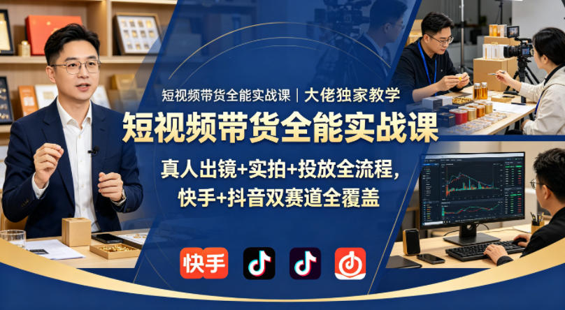 短视频带货全能实战课|大佬独家教学,真人出镜+实拍+投放全流程,快手+抖音双赛道全覆盖-网赚副业网