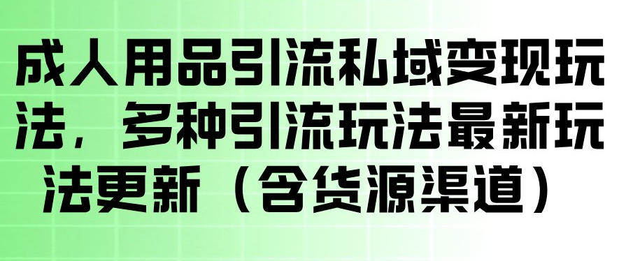 成人用品引流私域变现玩法，多种引流玩法最新玩法，操作简单（含货源渠道）-网赚副业网