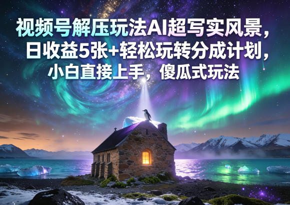 视频号解压玩法AI超写实风景,日收益5张+轻松玩转分成计划,小白直接上手,傻瓜式玩法-网赚副业网