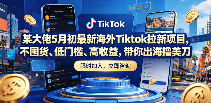 某大佬5月初最新海外Tiktok拉新项目,不囤货、低门槛、高收益,带你出海撸美刀-网赚副业网
