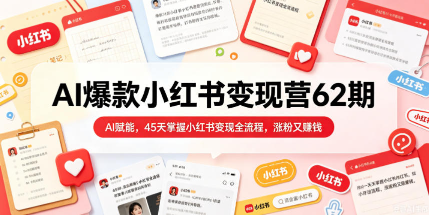 AI爆款小红书变现营62期2026年5月,AI赋能,45天掌握小红书变现全流程,涨粉又賺钱-网赚副业网
