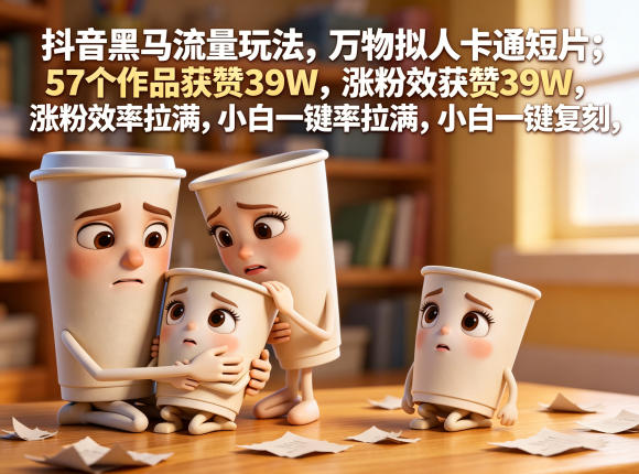 抖音黑马流量玩法,万物拟人卡通短片,57个作品获赞39W,涨粉效率拉满,小白一键复刻,保姆级拆解-网赚副业网