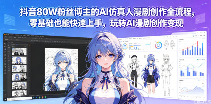 抖音80W粉丝博主的AI仿真人漫剧创作全流程,零基础也能快速上手,玩转AI漫剧创作变现-网赚副业网