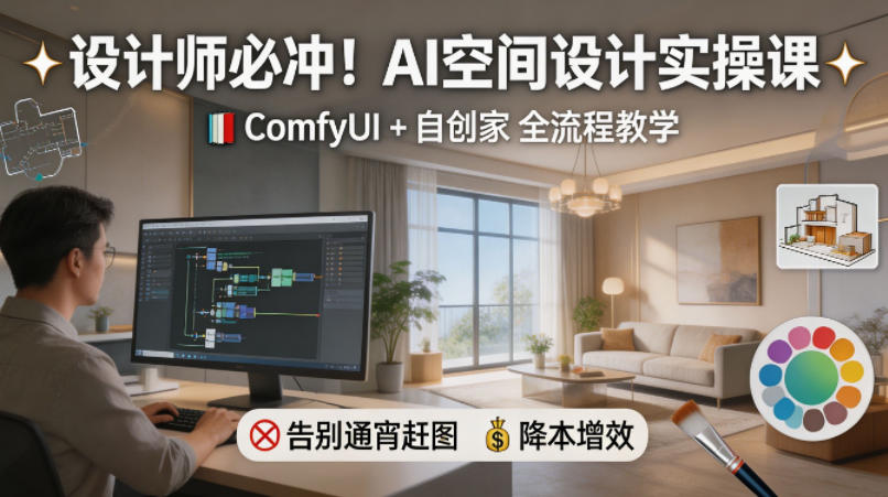 设计师必冲!AI空间设计实操课,ComfyUI+自创家全教学,告别通宵赶图,降本增效-网赚副业网