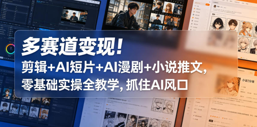 多赛道变现!剪辑+AI短片+AI漫剧+小说推文,零基础实操全教学,抓住AI风口-网赚副业网