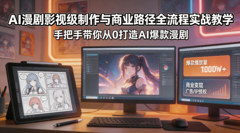 AI漫剧影视级制作与商业路径全流程实战教学,手带你从0打造AI爆款漫剧-网赚副业网