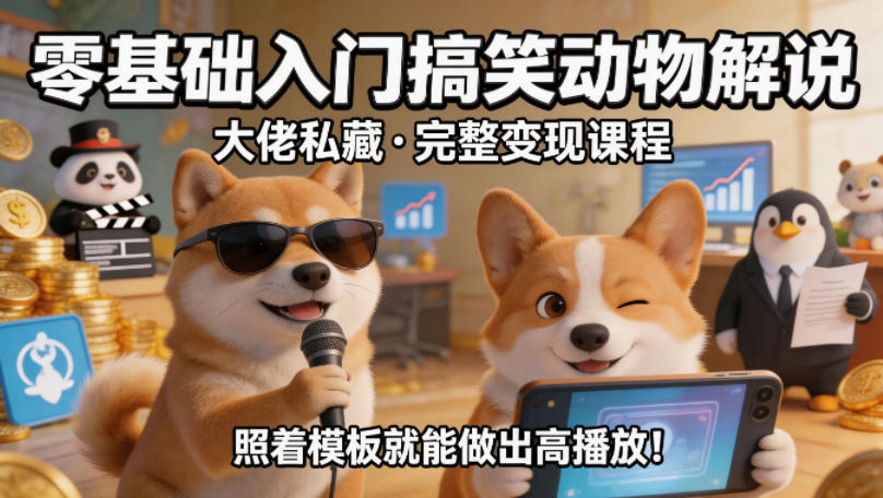 零基础入门搞笑动物解说,大佬私藏完整变现课程,照着模板就能做出高播放-网赚副业网