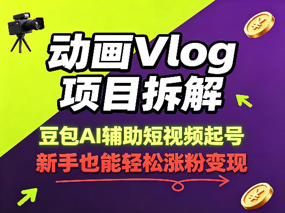 动画Vlog项目拆解,豆包AI辅助短视频起号,新手也能轻松涨粉,43条作品涨粉8.3W-网赚副业网