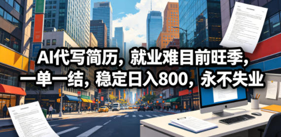 AI代写简历,就业难目前旺季,一单一结,稳定日入800,永不失业-网赚副业网