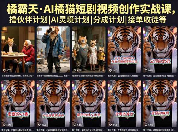 橘霸天·AI橘猫短剧视频创作实战课,撸伙伴计划|AI灵境计划|分成计划|接单收徒等-网赚副业网