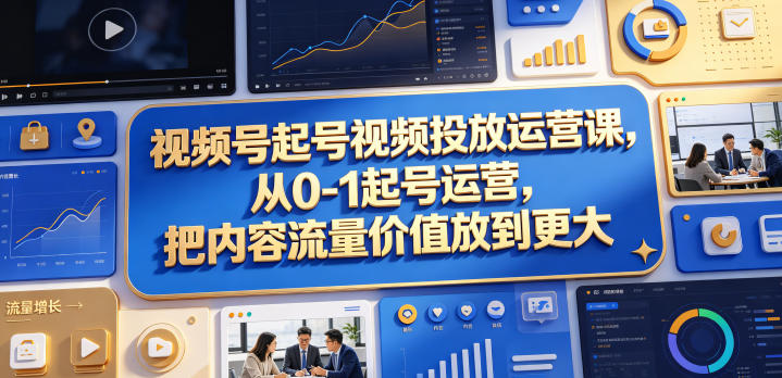 视频号起号视频投放运营课,从0-1起号运营,把内容流量价值放到更大-网赚副业网