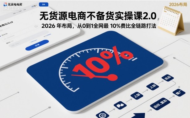 无货源电商不备货实操课2.0,2026年布局,从0到1全网最低10%费比全链路打法【更新26年5月】-网赚副业网