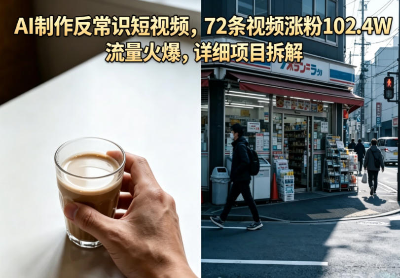 AI制作反常识短视频,72条视频涨粉102.4W,流量火爆,详细项目拆解-网赚副业网
