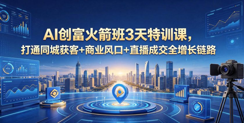 AI创富火箭班3天特训课,打通同城获客+商业风口+直播成交全增长链路,2026年4月新课-网赚副业网