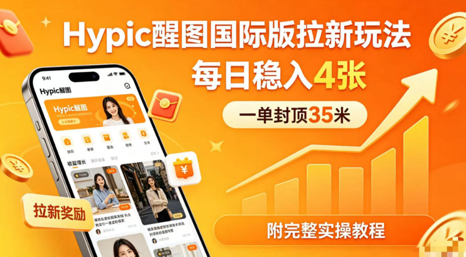 一单封顶35米,实测Hypic醒图国际版拉新玩法,每日稳入4张(附完整实操教程)-网赚副业网