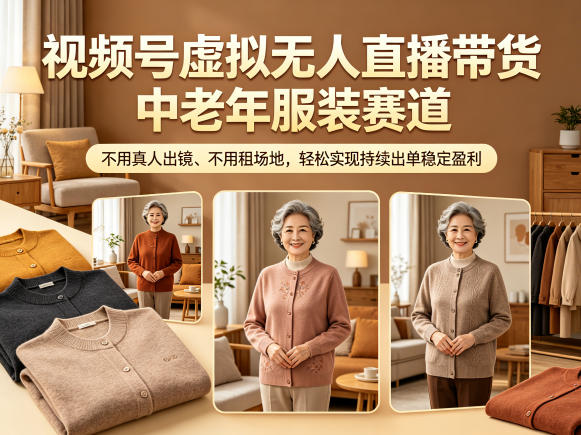 视频号虚拟无人直播带货中老年服装赛道,不用真人出镜、不用租场地,轻松实现持续出单稳定盈利-网赚副业网
