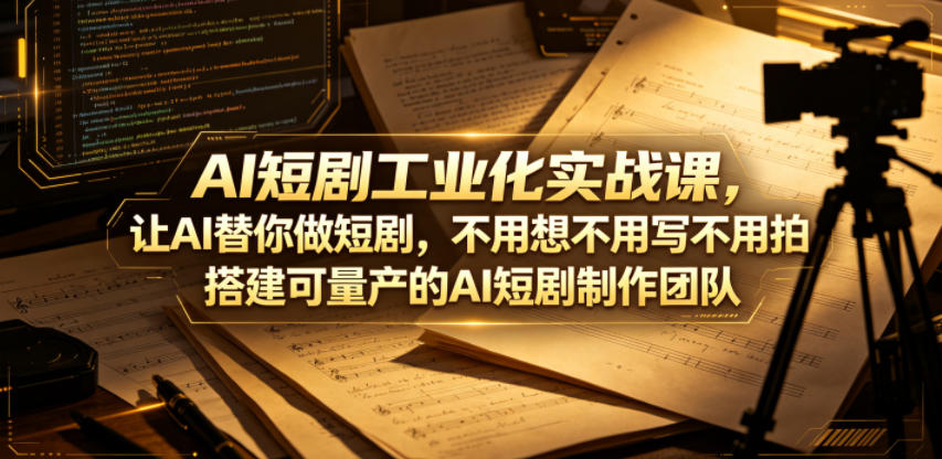 AI短剧工业化实战课,让AI替你做短剧,不用想不用写不用拍,搭建可量产的AI短剧制作团队-网赚副业网