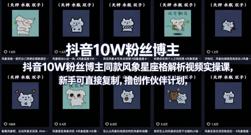 抖音10W粉丝博主同款星座性格解析视频实操课,新手可直接复制,撸创作伙伴计划,分成计划等-网赚副业网