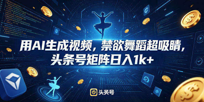 用AI生成视频,禁欲舞蹈超吸睛,头条号矩阵日入1k+-网赚副业网